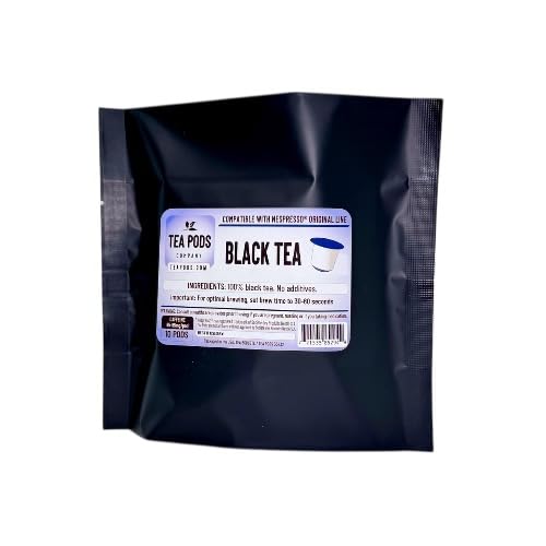 Black tea pods compatible with Nespresso OriginalLine, single serve ceylon tea capsules for coffee brewing machines - Pack of 10 tea capsules