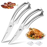 【Seguro y cómodo】: Tijeras de cocina Hay un clip de seguridad en la parte inferior del mango, tijeras cocina arcos puede mantener las tijeras cerradas cuando no se usan. El diseño ergonómico del mango tijeras cocina profesionales puede prevenir la tensión muscular del pulgar.