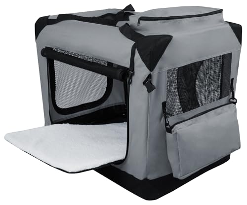 EliteField 3-Door Folding Soft Dog Crate with Carrying Bag and Fleece Bed (2 Year Warranty), Indoor & Outdoor Pet Home (42" L x 28" W x 32" H, Light Gray) by EliteField - Image 2
