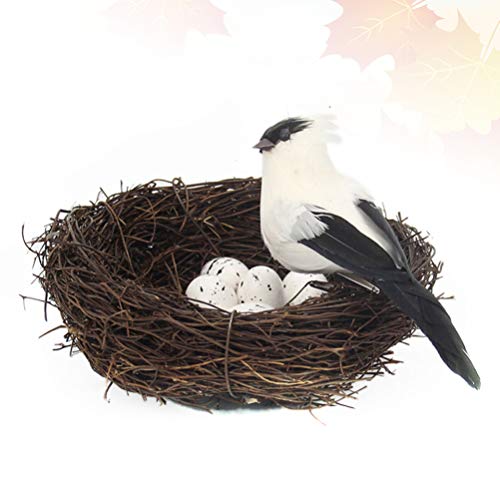 Amosfun Pássaro artificial decorativo com ovos artificiais, enfeite para foto, quarto, jardim, casam