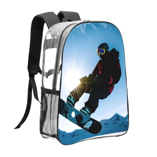 Snowboarding picture Print Work Travel Stadium Events Transparent Backpack PVC Clear Bag Large Side Pockets3