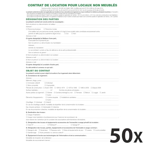 Feuilles contrat de location pour locaux non meubles telles qu’utilisees dans les dossiers ref. 44