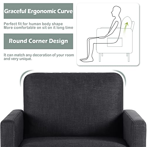 Sthouyn Fabric Comfy Small Accent Chair Set Of 2 Living Room Bedroom Chairs, Reading Arm Chair For Adults, Suitable Small Spaces Office Couch, Dark Grey (2, Dark Grey) #TOP4