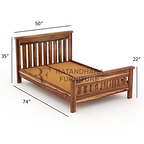 Image of Single Size Leopard Sheesham Wood Platform Bed Without Storage Single Bed (Single Size (6 ft x 4 ft), Teak Finish)