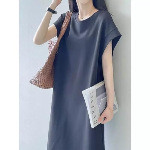 [Apparlxer] ワンピース レディース T シャツワンピース ミモレ丈 ドレス ゆったり 体型カバー 着痩せ 軽やか 通気性 薄手 シンプル カジュアル リラックスデザイン しゃれ 春 夏 無地 半袖