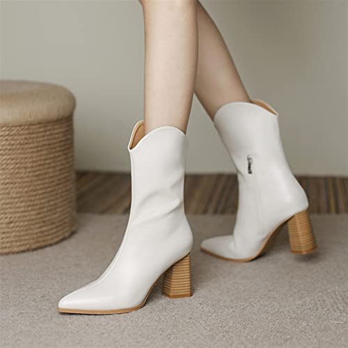 Bottes en cuir beige à talons hauts pointus grande taille 3,5 UK