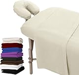 LONDON LINENS Pack of 2 Extra Thick 3 Piece Massage Table Sheets Set - 100% Natural Cotton Flannel - Includes Massage Table Cover, Massage Fitted Sheet, and Massage Face Rest Cover (Natural)