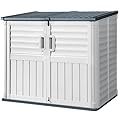Devoko Resin Outdoor Storage Shed, 34 Cu Ft Outdoor Storage Cabinet Without Shelf, Waterproof, Double Locks, Resin Storage for Trash Can, Garden Tools, Pool Supplies (Beige)