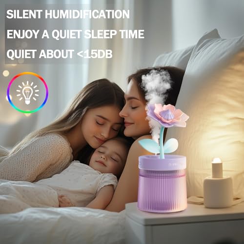 ShunChengFa Cute Mini Humidifier 320mL Cool Mist Humidifie mute with 2 Mist Modes,for Home/Nursery/Office,Portable Mini Air Moisturizer,rechargeable mini humidifier(Gardenia pink) by ShunChengFa - Image 5
