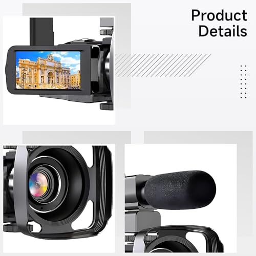 Image of Video 4K Camera Camcorder 56Mp Digital Recorder Microphone 128G Card Handheld Stabilizer Lens Hood 18X Zoom Tripod Ir Night Vision 3 Touch Screen 2 Batteries