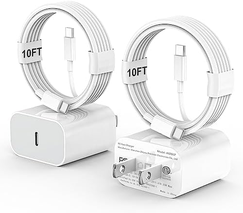 2Pack USB C Apple Fast Charger for iPad Pro 12.9/11 in 2022/2021/2020/2018,iPad 10th,iPad Air 4th/5th 10.9",iPad Mini 6th Generation,iPad Fast Charging 20W Wall Block with 10FT Type C to C Cable