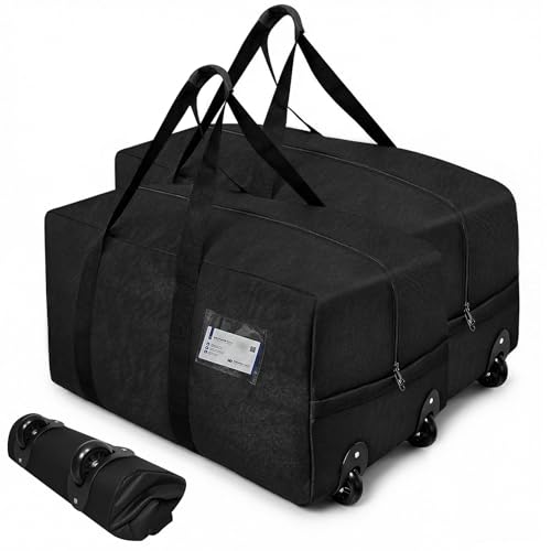 Teamkio 2 Pack Travel Duffle Bag with Wheels 92L Large Multi-Purpose Waterproof Holdall Luggage Bags Foldable Wheeled Duffle Bag with Rollers for Moving Camping Sports Outdoor (75x35x35cm)