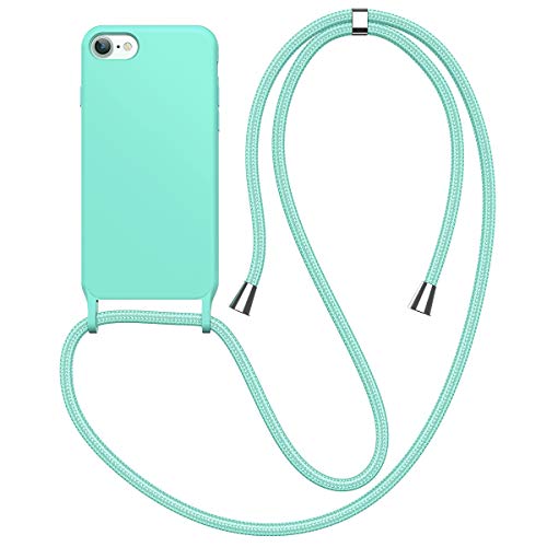 CE-Link Funda para iPhone SE 2020 iPhone 7 iPhone 8 Fundas con Cuerda Banda de Silicona Carcasa y Estuche Rígido Cubierta Suave TPU con Collar Correa de Cuello Cadena Cordón Ajustable Lanyard - Verde