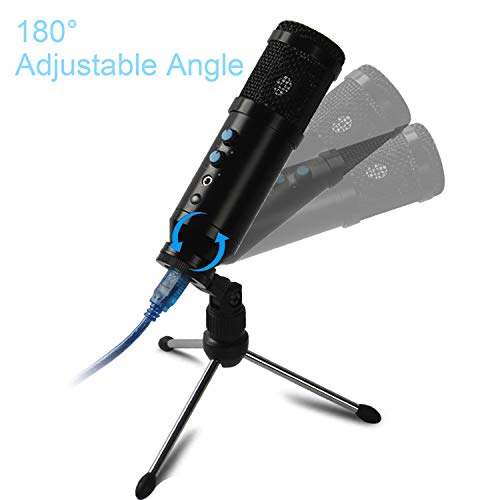 Kdely Microfono USB Professionale a Condensatore per PC con Mic Volume Regolabile/Treppiede e 3,5 mm Jack per Studio/Gaming/Streaming/Registrazione/Windows/Mac/Podcast/Youtube
