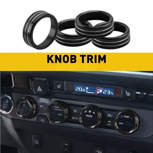 Image of Aluminum Alloy AC Knob Covers Kit for Toyota Tacoma 2016-2023 (4pcs Black) - HVAC Control Button Covers, Metal Air Conditioner Dial Covers, Durable Interior Upgrade Accessories