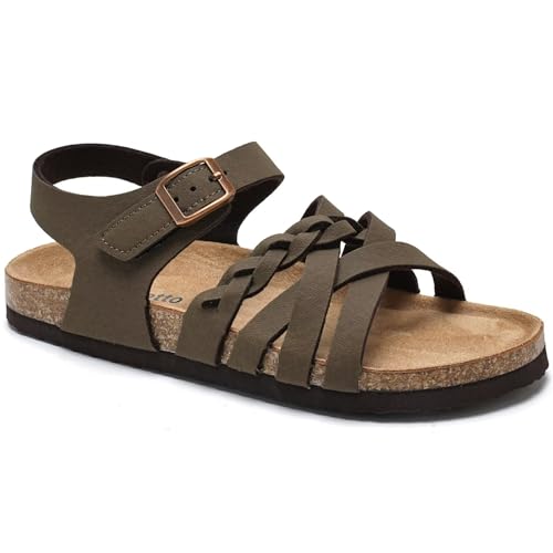 Torotto Girls Sandals with Cork Footbed Adjustable Buckle Casual Slides Sandals Open Toes Flat for Kids Toddler4