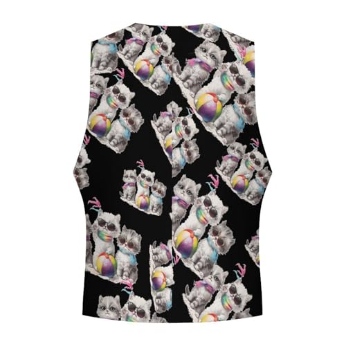 Cute Cat Men's Suit Vest Waistcoat Vests Formal Dress with 2 Pockets for Business Casual Tuxedo4