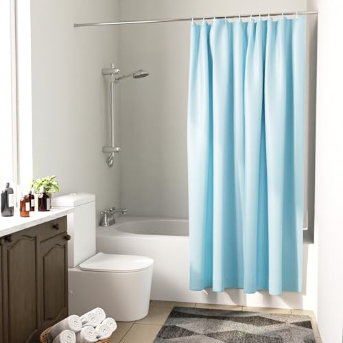 Image of Encasa XO Waterproof Shower Curtain for Bathroom 6 x 6 feet(183x183 cm), Anti-Fungal Polyester Washroom Curtain with 12 Hooks, Wet & Dry Partition Toilet Curtains ZZ Light Blue