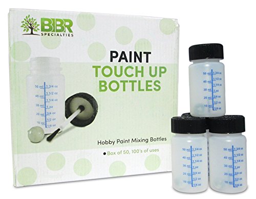 BIBR Specialties Paint Touch Up Bottles with Brush and Mixing Ball - Box of 50-2 oz/60 ml Capacity - Ideal for Car, Automotive, Model and Hobby Painting - Solvent and Break Resistant HDPE Plastic