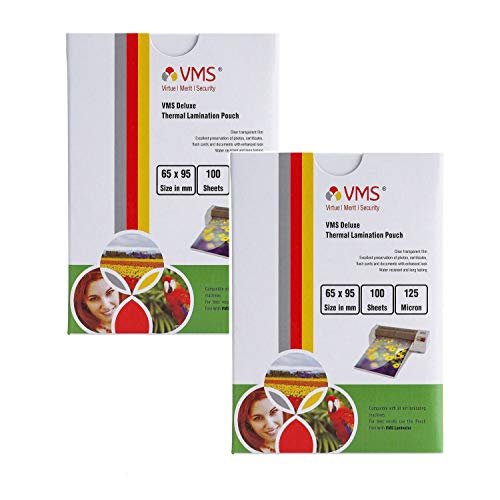 Image of VMS Deluxe 225x310mm 125 Micron A4 Lamination Pouch - 100 Sheets & VMS Deluxe Thermal Lamination Pouch (Sheets) 65x95mm 125 Micron for ID Card Size (Set of-2)