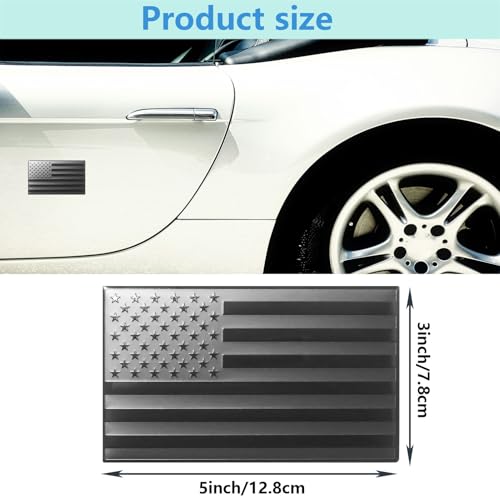 Image of 2 Pack 3D Metal Black American Flag Sticker for Car，Embossed Black 5 inch x 3 inch Patriotic American Flag Decals for Trucks，Compatible with Jeep, Trucks, RV, SUV and More（ Matte Black）