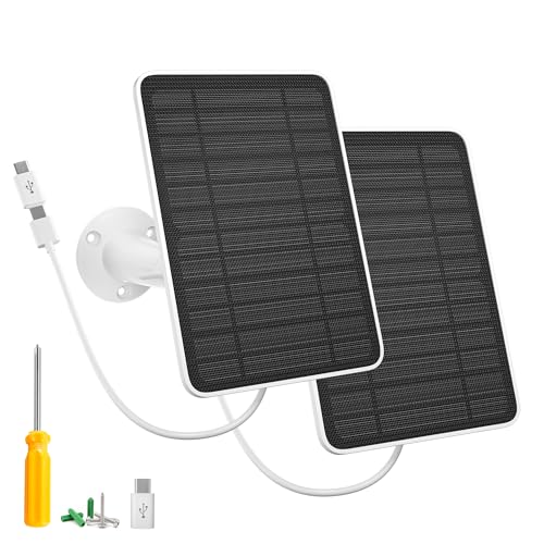 Image of 5W Solar Panel Charger Compatible with Arlo Essential 2K Outdoor Camera(2nd Gen)/Essential Outdoor XL(2nd Gen)/Essential Spotlight, IP65 Waterproof 10ft USB-C & Micro USB Cable & Wall Mount, 2 Pack