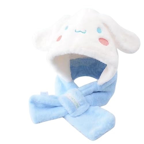 FEIFEI'S BOW Kids Cartoon 3 in 1 Hat Scarf Gloves Set Winter Warm Fleece Stch Faux Fur Hoodie Full Hood Thick Thermal Scarves Gifts for Boys and Girls Kids (Cinnam)