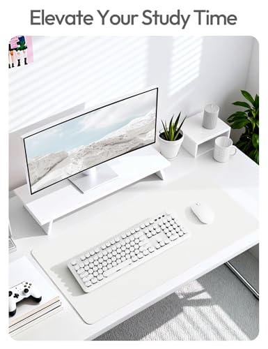 Image of YSAGi Leather Desk Protector, Office Mat, Large Mouse Mat, Non-Slip PU Leather Blotter, Laptop Desk, Waterproof Writing Pad for Office and Home (White, 23.6 inch x 13.8 inch)
