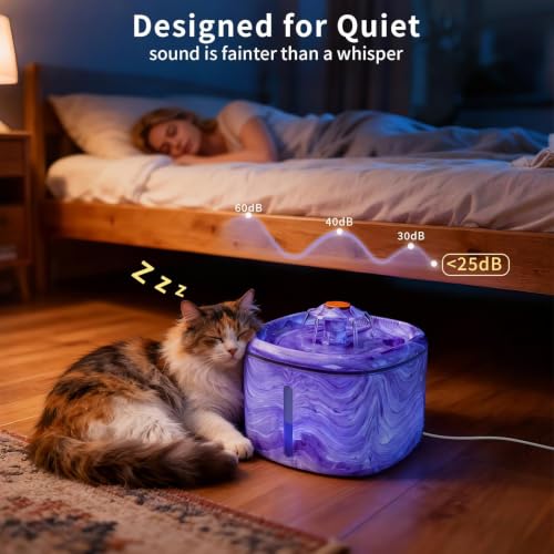 Image of Cat Water Fountain Purple: Automatic Flower Pet Water Fountain for Cats Indoor-84oz /2.5L