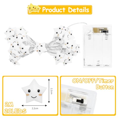 cshare Star Fairy Lights, 6.6Ft 20LED String Light Battery Operated with Timer, Star Night Fairy Lights for Bedroom Christmas Party Indoor Decoration -Warm White - Cosy Home Interiors cshare Star Fairy Lights, 6.6Ft 20LED String Light Battery Operated with Timer, Star Night Fairy Lights for Bedroom Christmas Party Indoor Decoration -Warm White - Image 4