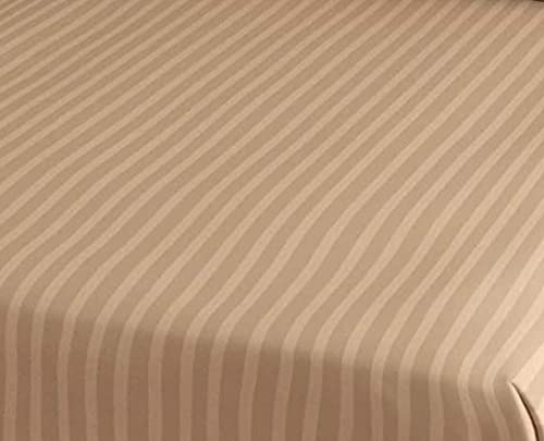 Image of Strip Glace Cotton Single Bedsheet with One Pillow Cover (Camel, Single)