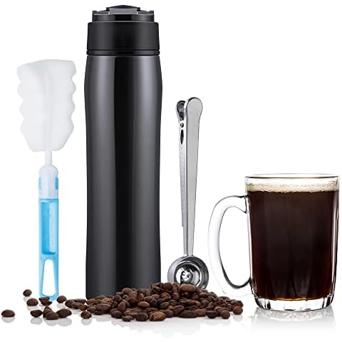 i Cafilas Tragbare French Press Kaffeemaschine, Portable Reise Tee Kaffee Presse Becher Edelstahl Filter Doppelwandig,Auslaufsicher Thermosflasche Trinkflasche Edelstahl für Camping und Reisen Cover