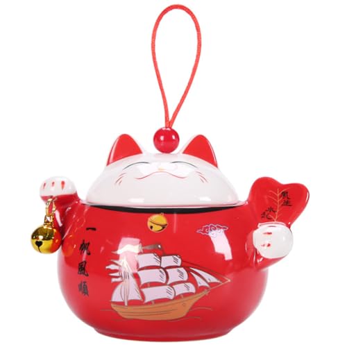VALICLUD Tarro de Almacenamiento Forma de Gato Fortuna Recipiente Tapa para Dulces Frijoles Joyas Decoración de Escritorio Uso Doméstico