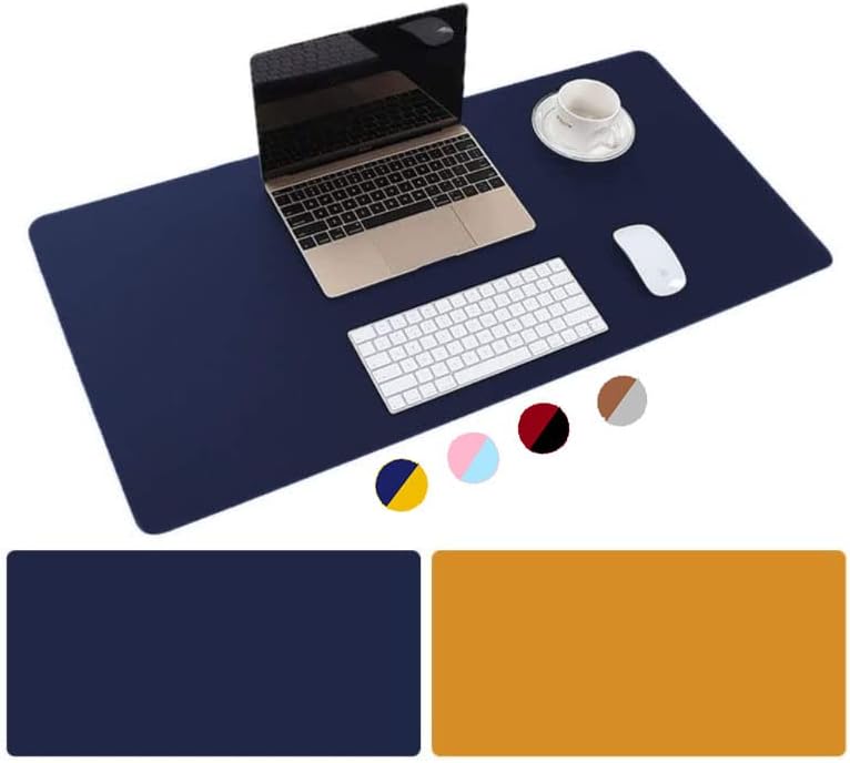 CLOUDFOUR Office Desk Mat, 40cm x 80cm PU Leather Desk Blotter, Laptop Desk Mat, Dual-Sided Waterproof Desk Writing Pad for Office and Home (Black&Red) (Blue&Yellow)