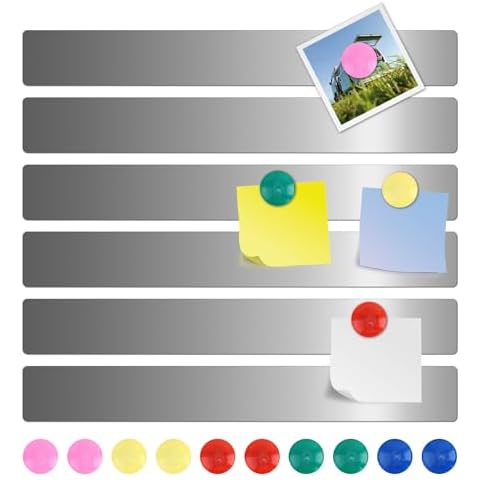 Gaahing 6Pcs Frameless Magnetic Strips, 15" L x 2" W Self-Adhesive Ferrous Bulletin Bar Memo Board with Magnets for School Kitchen Office Cover