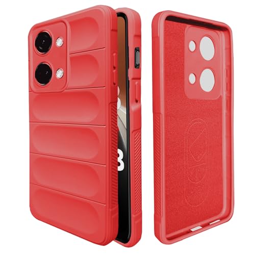 Image of A rtistque Liquid Silicone Stripes Back Cover Case for Oneplus Nord 3 5G | with Camera Protection | with Inner Fabric | Anti Slip Grip | AirBag Case - Red