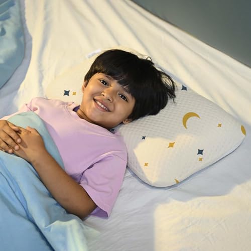 Image of Premium Memory Foam Baby & Toddler Pillow | Head,Neck,Back Support Cushion | Washable Removable Cover | Ideal for Sleeping,Reading & Resting | Age 2to9 Year | 20.5x11.5x2.5 Moon & Star Print