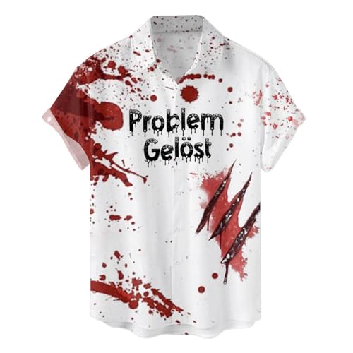 MEIYOUMK Disfraz de Halloween para hombre, camisa de manga larga, disfraces, Halloween, hombre, informal, estampado de salpicaduras de sangre, camisa para horror, estampado sangriento, manga corta