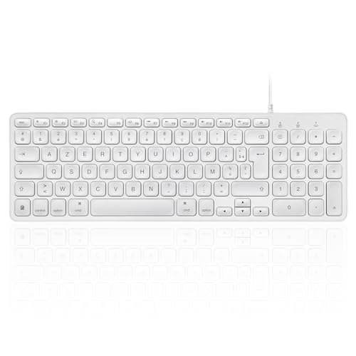 perixx PERIBOARD-333MW Clavier rétroéclairé Compact pour Mac avec câble - Touches Ciseaux Minces avec Grandes Lettres - LED Blanche - Disposition AZERTY...