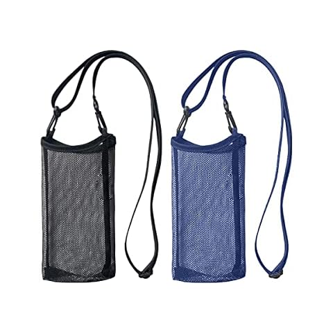GiantGo Water Bottle Holder Water Bottle Carrier with Adjustable Shoulder Strap, Bottle Mesh Bag for Sports Gym Hiking Jogging Walking, Black and Navy Blue Cover