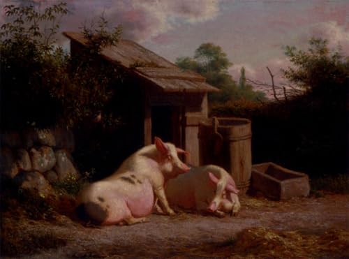 Tableau moderne Carl Bogh Cochons dans une basse-cour toile de peinture classique 60x90cm