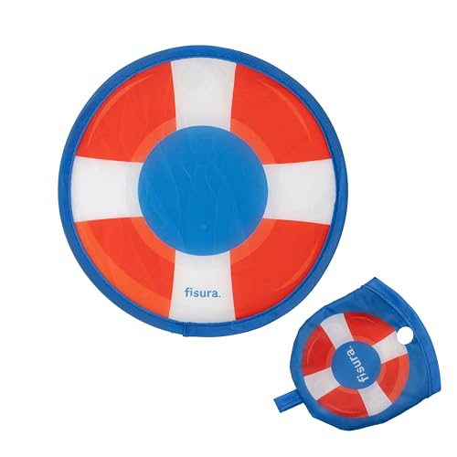 Fisura – Abanico redondo plegable “Flotador”. Ventilador de mano plegable original. Frisbee ventilador azul. 1 unidad. Abanico portátil para fiestas. 20 cm.