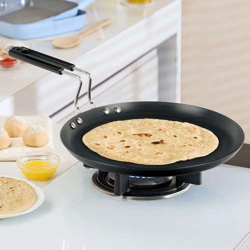 Image of Borosil 30 cm Hard Anodized Flat Tawa | Aluminium Grade 3003 | Glossy Exterior & Matt Interior | Even Heat Distribution | Easy to Clean | 5 Years Warranty