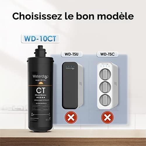 Waterdrop WD-10CT Filtre à Eau Sous Évier, Rechange pour TSA & TSB Système de Filtration d'Eau, Réduit le Plomb, le Chlore, le Mauvais Goût