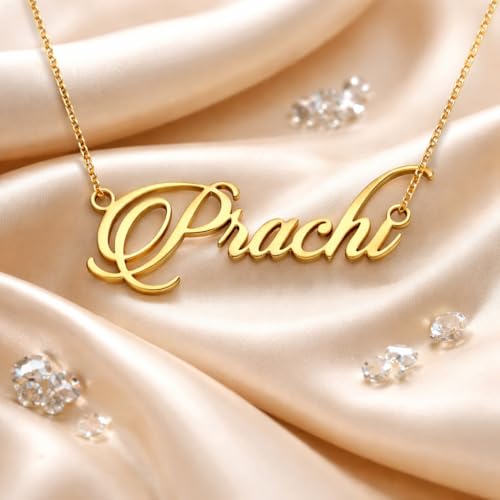 Image of Prachi Cursive Gold & Silver Name Pendant Necklace, Best Jewelry Gift for Girls.