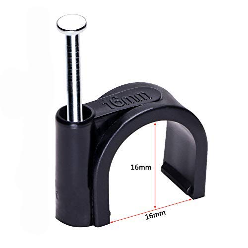 Miniatura 2 de Mini Skater Clavo de acero de nailon de 0.630 in en círculo, clips de cable Ethernet para gestión de cables, paquete de 50 (negro)