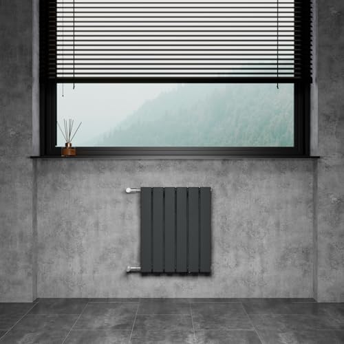 WITEN&NOCK Design Heizkörper Flach Paneelheizkörper Anthrazit 450 x 550 mm Einlagig mit Seitenanschluss Austauschheizkörper Nabenabstand 500 mm inkl. Montageset