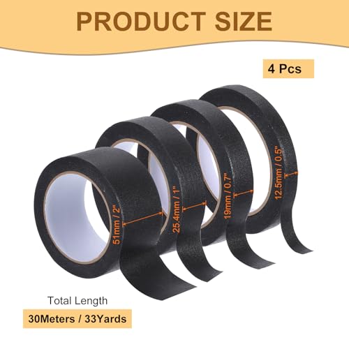 Image of Masking Tape Black Painters Tape Paper Tape [for Crafts DIY Walls Painting Packing Automotive Home Decoration Teaching]-33 Yards(4 Size) /4 Rolls