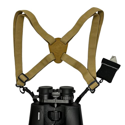 GAIARENA Binocular Harness - Adjustable Cross Bino Strap for Hunting Hiking Birding with Lens Cleaning Cloth - Tan