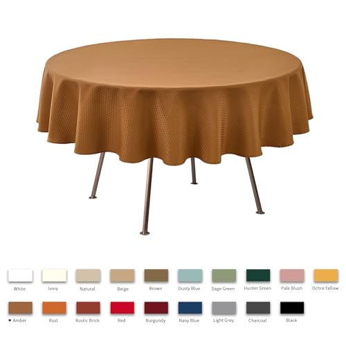 Image of maxmill Fall Tablecloth Weaved Texture Design Stain Resistant Waterproof Anti-Shrink Spillproof Washable Soft Table Cloth for Dining Room Harvest Thanksgiving Parties, Round 70 Inch, Amber